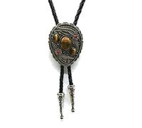 GPDNBIEU, Western Cowboy Vintage Men's Bolo Tie - Handmade Leather Rope Retro Embossed Flower Turquoise Bola Tie Necktie Shoestring Necktie