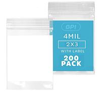 GPI - 2" x 3" - Bulk Pack of 200, 4 Mil Thick, Heavy Duty, Clear Plastic Reclosable Zip Bags, with Write-on White Block for Labeling, Strong & Durable Poly Baggies
