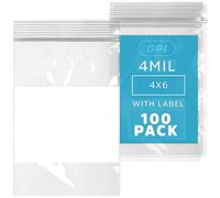GPI - 4" x 6" - Bulk Pack of 100, 4 Mil Thick, Heavy Duty, Clear Plastic Reclosable Zip Bags, with Write-on White Block for Labeling, Strong & Durable Poly Baggies