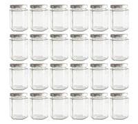 GPK4ALL 190ml 6oz Jam Jars with Silver Lids, Pack of 24 Sets, Reusable Hexagonal Canning Storage for Preserves, Jelly, Herbs, and Spices, Clear Glass