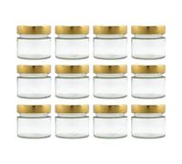 GPK4ALL 3oz Deep Lug Glass Jar With Metal Lid For Honey Jam Spice pack of 12 sets (Gold)