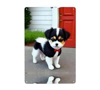 Gpkgsigt Black and white puppy Printing Tin decorative painting 8x12in Made of tinplate, wear-resistant and durable