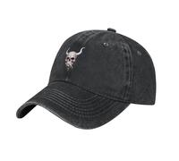 Gpkgsigt Black Smoking Horned Skull Printing Washed Cowboy Baseball Cap for Adults - Stylish and Breathable Hat, Black, One size