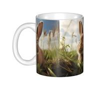 Gpkgsigt Bunny on Green Grass Printing mug ceramic Mugs for cappuccino, latte, cereal, yogurt, milk, hot or cold drinks Micro-wave oven