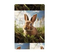 Gpkgsigt Bunny on Green Grass Printing Tin decorative painting 8x12in Made of tinplate, wear-resistant and durable