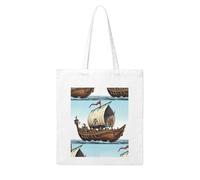 Gpkgsigt Cartoon Old Viking Boat Printing Woman Canvas Tote Bag Strong and durable for traveling, shopping, Daily One Size