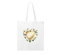 Gpkgsigt Golden heart with white roses Printing Woman Canvas Tote Bag Strong and durable for traveling, shopping, Daily One Size