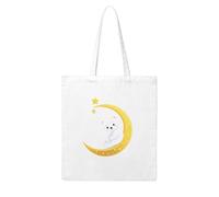 Gpkgsigt Little white bear on the golden crescent moon Printing Woman Canvas Tote Bag Strong and durable for traveling, shopping, Daily One Size