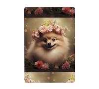Gpkgsigt Pomeranian and flowers Printing Tin decorative painting 8x12in Made of tinplate, wear-resistant and durable