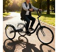 GplHAIN 24 Inch Tricycle for Adult, High-Carbon Steel Frame, 7-Speed Three Wheel Cruiser Bike for Seniors, Cargo Trike Cruiser Cycling Tricycle, 120kg Load Capacity Black