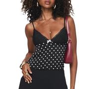 GPLOPEEY Women Cami Tops Sexy Dot Print Lace Trim Tank Tops Sleeveless V Neck Mini Bow Front Tops Streetwear (Black, M)