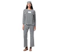 GPLOPEEY Women Halloween Prisoner Costume Set Black White Striped Long Sleeve Tops Pants Hat Funny Cosplay Outfit (04 Black White 243, S)