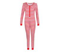 GPLOPEEY Women Striped Pajamas V Neck One Piece Bodysuit Bodycon Romper Long Sleeve Sleepwear (01 Red, S)