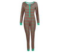 GPLOPEEY Women Striped Pajamas V Neck One Piece Bodysuit Bodycon Romper Long Sleeve Sleepwear (02 Green, XL)