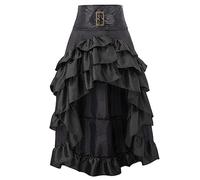 GPLOPEEY Women's Gothic Steampunk Skirt Renaissance Style High-Low Belted Skirt Victorian Skirt Cosplay Costume (02 Black, L)