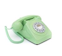 GPO 746 Push-Button Retro Landline Phone, Vintage Landline Telephone for Home, Office, Retro Phones with Authentic Bell Ring and Curly Cord, Mint Green