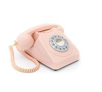 GPO 746 Push-Button Retro Landline Phone, Vintage Landline Telephone for Home, Office, Retro Phones with Authentic Bell Ring and Curly Cord, Carnation Pink