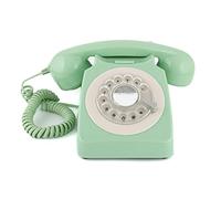 GPO 746 Rotary 1970s-style Retro Landline Phone - Curly Cord, Authentic Bell Ring - Mint Green