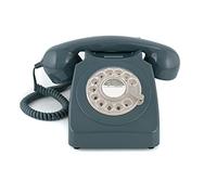 GPO 746 Rotary 1970s-Style Retro Landline Telephone, Classic Telephone with Ringer On/Off Switch, Curly Cord, Authentic Bell Ring for Home, Hotels- Grey
