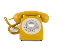 GPO 746 Rotary 1970s-Style Retro Landline Telephone, Classic Telephone with Ringer On/Off Switch, Curly Cord, Authentic Bell Ring for Home, Hotels- Mustard