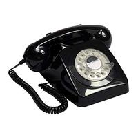 GPO 746 Rotary 1970s-Style Retro Landline Telephone, Classic Telephone with Ringer On/Off Switch, Curly Cord, Authentic Bell Ring for Home, Hotels- Black