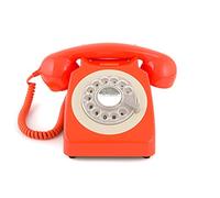 GPO 746 Rotary 1970s-Style Retro Landline Telephone, Classic Telephone with Ringer On/Off Switch, Curly Cord, Authentic Bell Ring for Home, Hotels- Orange