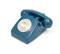 GPO 746 Rotary Retro Phone - 1970s-style Landline Telephone with Curly Cord and Authentic Bell Ring - Azure Blue