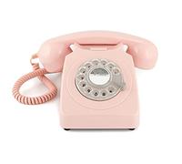 GPO 746 Rotary Retro Phone - 1970s-style Landline Telephone with Curly Cord and Authentic Bell Ring - Carnation Pink