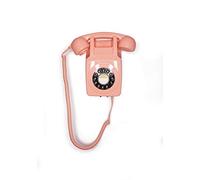 GPO 746 Wall-Mounted Push-Button Retro Landline Phone, Vintage Landline Telephone for Home, Office, Retro Phones with Authentic Bell Ring and Curly Cord, Pink