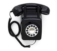 GPO 746 Wall-Mounted Push-Button Retro Landline Phone, Vintage Landline Telephone for Home, Office, Retro Phones with Authentic Bell Ring and Curly Cord, Black