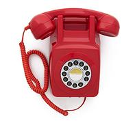 GPO 746 Wall-Mounted Push-Button Telephone - Retro Landline Phone, Curly Cord, Authentic Bell Ring - Red