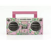 GPO BRONX Mini Bluetooth Speaker. Compact Retro Portable Speaker with Rechargeable Battery, USB Port, TF Card Port, and Aux, Outdoor Speaker for Parties, Floral Pink