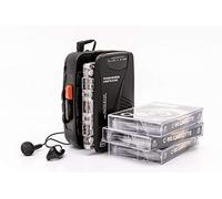 GPO Portable Retro Personal Cassette Player/Recorder with Built-In Speaker and Microphone, Tape Recorder with FM Radio, 3.5mm Headphone Jack, Earphones, Black
