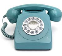 GPO 746 Push-Button Retro Landline Phone, Vintage Landline Telephone for Home, Office, Retro Phones with Authentic Bell Ring and Curly Cord, Blue