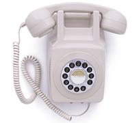 GPO 746 Wall-Mounted Push-Button Telephone - Retro Landline Phone, Curly Cord, Authentic Bell Ring - Ivory