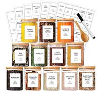 GPOVVIMX 12 Pcs Glass Spice Jars with Bamboo Airtight Lids and 191 Labels - 8.5oz Small Food Storage Containers for Kitchen, Seasoning, Coffee, Herb - Spoon and Marker Included
