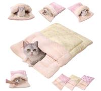 GPPYMX Cat Winter Sleeping Bag - Self Warming Bed Cave for Indoor Cats, Soft Plush Sack with Cozy Pet Mat for Kitten (Yellow,M)