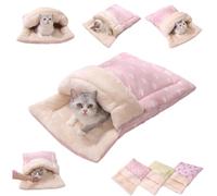 GPPYMX Cat Winter Sleeping Bag - Self Warming Bed Cave for Indoor Cats, Soft Plush Sack with Cozy Pet Mat for Kitten (Pink,S)