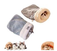 GPPYMX Winter Warming Cat Sleeping Bag，Soft Plush Sleeping Bag for Indoor Cats，Cozy Pet Nest for Cats and Dogs, Portable Calming Pet Nests，Cat Cave Bed Self Warming Bed (2 Pack，A-Grey+C-Grey, Large)