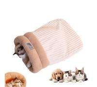 GPPYMX Winter Warming Cat Sleeping Bag，Soft Plush Sleeping Bag for Indoor Cats，Cozy Pet Nest for Cats and Dogs, Portable Calming Pet Nests，Cat Cave Bed Self Warming Bed, Pet Hideway (A-Beige,Large)