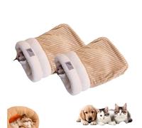 GPPYMX Winter Warming Cat Sleeping Bag，Soft Plush Sleeping Bag for Indoor Cats，Cozy Pet Nest for Cats and Dogs, Portable Calming Pet Nests，Cat Cave Bed Self Warming Bed (2 Pack，A-Brown, Large)