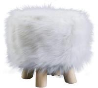 GPRTPL Premiun Faux Fur Round Slipcover,Fluffy Mini Round Footstool Cover,Super Soft Footrest Protector,Small Removable Foot Stool Cover-White