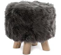 GPRTPL Premiun Faux Fur Round Slipcover,Fluffy Mini Round Footstool Cover,Super Soft Footrest Protector,Small Removable Foot Stool Cover-Grey