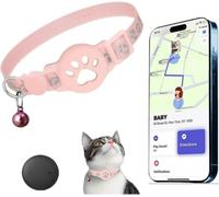 GPS Collar for Cats, Pet GPS Locator, One Size Adjustable | No monthly fee or SIM, iOS/Android app with real tracking, reflective, waterproof and adjustable. (B)