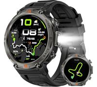 GPS Men's Waterproof 3ATM Military Smartwatch with LED Flashlight Compass, 1.45 Inches HD Rugged Smartwatch Watch with Bluetooth Calls, Fitness Watch with Heart SpO2 WhatsApp Notifications for Android