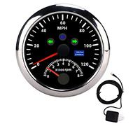 GPS Speedometer Gauge Tachometer 0 120MPH 8000 RPM High Accuracy Overspeed Alarm LCD Red Backlight Weatherproof for 12V 24V Car Boat ATV Stainless Steel Bezel 85mm ((Negro CX8191))
