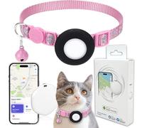 GPS Tracker for Cats, Mini GPS Pet Tracker with Collar, IPX8 Waterproof Cat Trackers Collar,No Monthly Fee,Work with Apple Find My(iOS Only),Smart Trackers for Pets-Pink-5