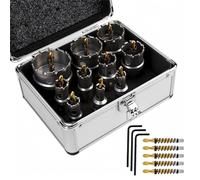 GPtzlei 10 Piece TCT Hole Saw Kit 14-60mm for Stainless Steel & Metal | tungsten carbide teeth, metal hole cutter set, pilot bits included, hex keys, storage case, for sheet plate pipe work