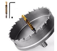 GPtzlei 100mm TCT Carbide Hole Saw Drill Bit, Heavy Duty Carbide Hole Saw with 2 Pilot Drill Bits, Hole Cutter Set for Stainless Steel, Metal, Alloy, Cast Iron, Copper