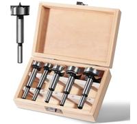 GPtzlei Bits Set 5 Pieces in Wooden Case - Wood Drill Bits 15mm/20mm/25mm/30mm/35mm - Hinge Cutter for Door Fittings - Smooth Flat Bottom Holes - Woodworking Tools